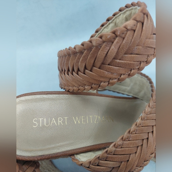 Stuart Weitzman Elixir Braided Leather Wedge Sandals Tan Brown Womens Size 8.5M - Picture 12 of 14
